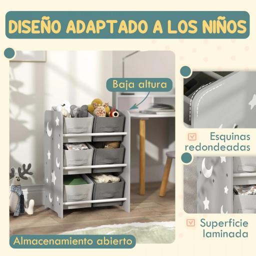 Estantería Infantil para Niños de +3 Años Estantería para Juguetes con 6 Cajas de Tela no Tejida 43x30x60 cm Gris  [1]