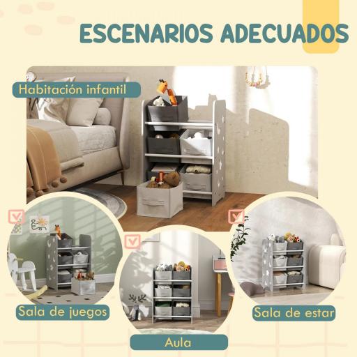 Estantería Infantil para Niños de +3 Años Estantería para Juguetes con 6 Cajas de Tela no Tejida 43x30x60 cm Gris  [3]