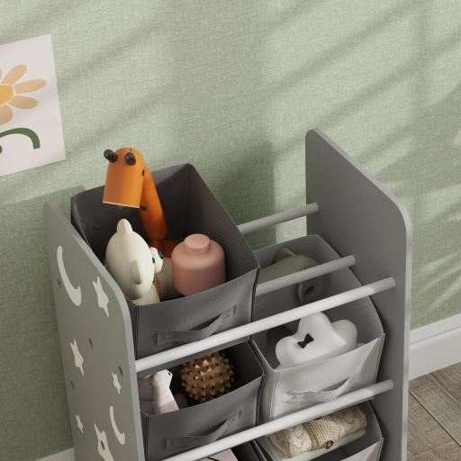Estantería Infantil para Niños de +3 Años Estantería para Juguetes con 6 Cajas de Tela no Tejida 43x30x60 cm Gris  [4]