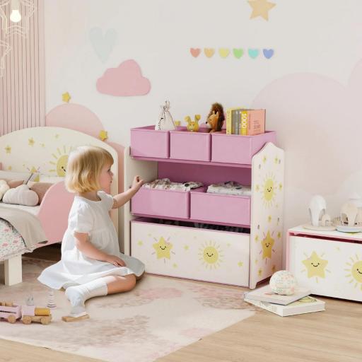 Estantería Infantil para Juguetes de 3 Niveles con 6 Cajas Extraíbles de Tela no Tejida para Guardería 63x30x66 cm Rosa