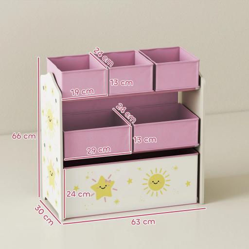 Estantería Infantil para Juguetes de 3 Niveles con 6 Cajas Extraíbles de Tela no Tejida para Guardería 63x30x66 cm Rosa [1]