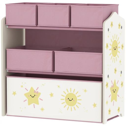Estantería Infantil para Juguetes de 3 Niveles con 6 Cajas Extraíbles de Tela no Tejida para Guardería 63x30x66 cm Rosa [6]