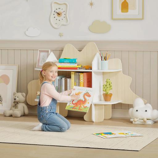 Biblioteca infantil mueble de almacenamiento para juguetes y libros 6 compartimentos 120x28x72,2cm madera natural