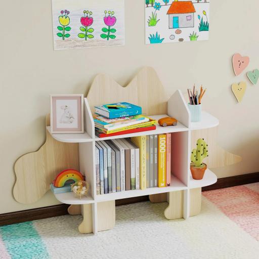 Biblioteca infantil mueble de almacenamiento para juguetes y libros 6 compartimentos 120x28x72,2cm madera natural [2]