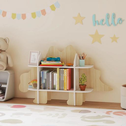 Biblioteca infantil mueble de almacenamiento para juguetes y libros 6 compartimentos 120x28x72,2cm madera natural [3]