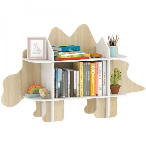 Biblioteca infantil mueble de almacenamiento para juguetes y libros 6 compartimentos 120x28x72,2cm madera natural [7]