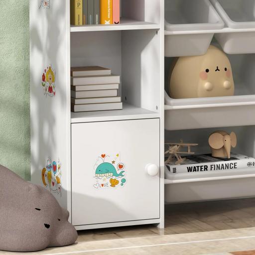 Mueble de almacenamiento infantil, estantería de almacenamiento para juguetes infantiles con 8 contenedores extraíbles, 140x30x90 cm, blanco [1]