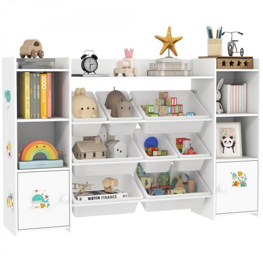 Mueble de almacenamiento infantil, estantería de almacenamiento para juguetes infantiles con 8 contenedores extraíbles, 140x30x90 cm, blanco [3]