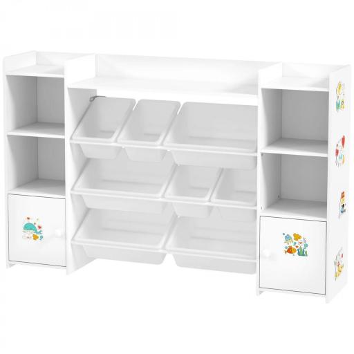 Mueble de almacenamiento infantil, estantería de almacenamiento para juguetes infantiles con 8 contenedores extraíbles, 140x30x90 cm, blanco [5]