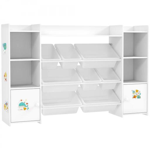 Mueble de almacenamiento infantil, estantería de almacenamiento para juguetes infantiles con 8 contenedores extraíbles, 140x30x90 cm, blanco [6]