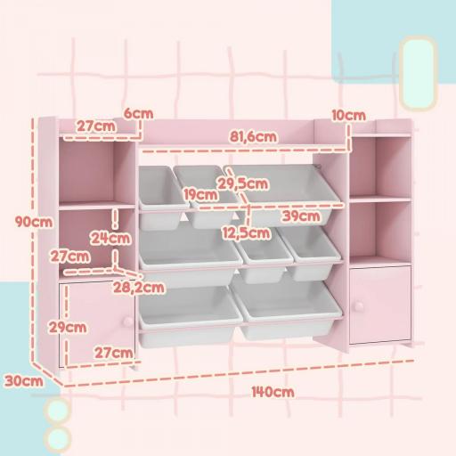 Estantería de almacenamiento infantil, estante para juguetes y libros, para un orden claro, 8 cajas extraíbles, Rosa  [1]