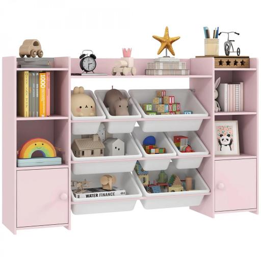 Estantería de almacenamiento infantil, estante para juguetes y libros, para un orden claro, 8 cajas extraíbles, Rosa  [4]