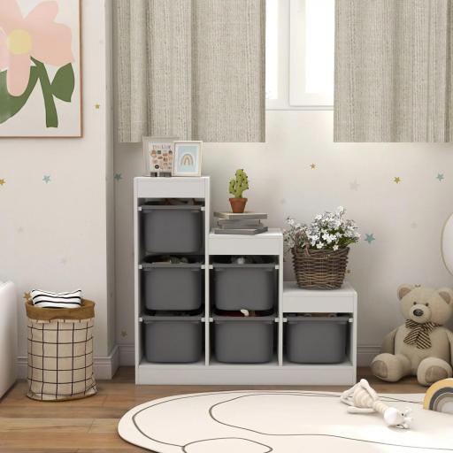 Mueble de Almacenamiento para Juguetes de Niños con 6 Contenedores Extraíbles, 3 Niveles de Almacenamiento, 96x38,5x90, Gris [3]