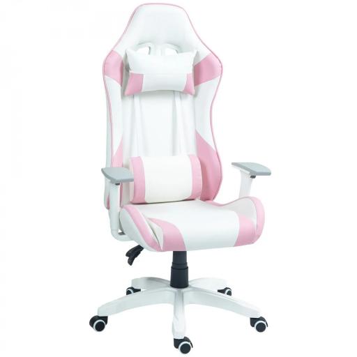 Silla Gamer con Cojín Lumbar Reposabrazos Ajustable Reposacabezas Extraíble y Altura Ajustable 67x60x120-128 cm Rosa [8]