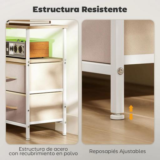 Mueble de TV con Luz LED y Enchufes Puertos USB Estantes Abiertos 4 Cajones plegables 120x30x67,5 cm Beige y Blanco [4]