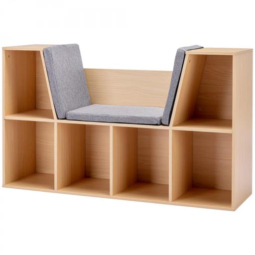  2 en 1 Estantería para niños + Banco con Cojín 103x30x62 cm Blanco + Gris [3]