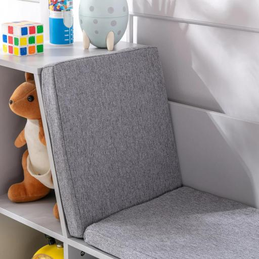 Estantería Infantil 2 en 1 + Banqueta con Cojines 103x30x62 cm Blanco + Gris [6]