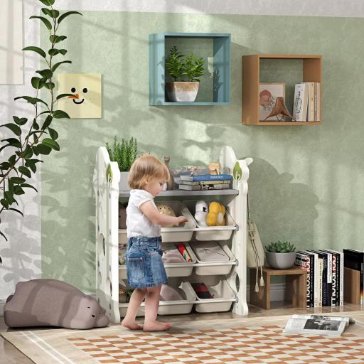  Estantería para niños con 9 contenedores para juguetes y libros, habitación de niños, guardería, plástico, Blanco Crema