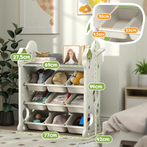  Estantería para niños con 9 contenedores para juguetes y libros, habitación de niños, guardería, plástico, Blanco Crema [3]