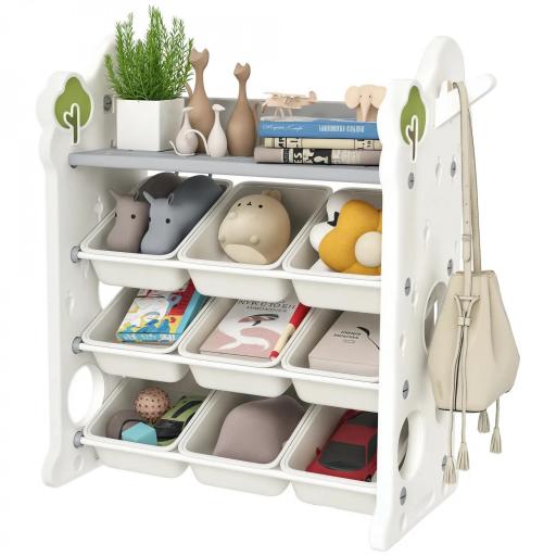  Estantería para niños con 9 contenedores para juguetes y libros, habitación de niños, guardería, plástico, Blanco Crema [4]