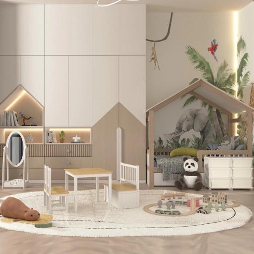 Torre de Almacenamiento Infantil con 6 Cajones Organizador de Juguetes con Bordes Redondeados y Asas 75x37x56,5 cm Crema [7]