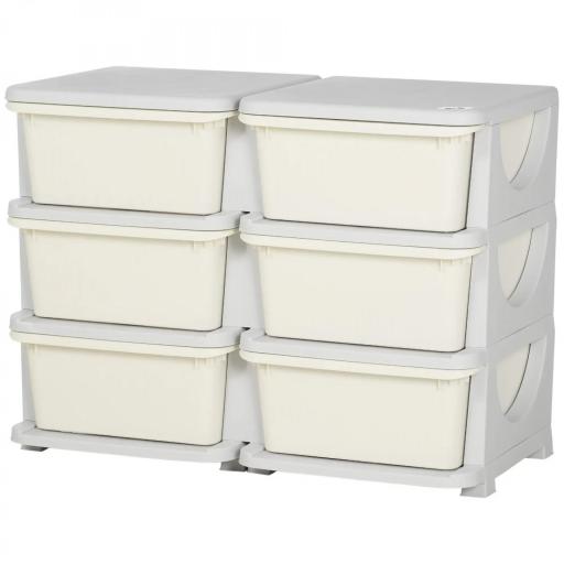 Torre de Almacenamiento Infantil con 6 Cajones Organizador de Juguetes con Bordes Redondeados y Asas 75x37x56,5 cm Crema [6]