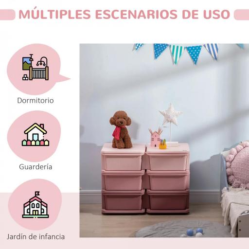 Torre de Almacenamiento Infantil con 6 Cajones Organizador de Juguetes con Bordes Redondeados y Asas 75x37x56,5 cm Rosa [3]