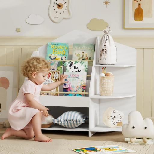 estantería infantil con 7 baldas para libros y juguetes, bordes redondeados, soporta 40 kg, Blanco