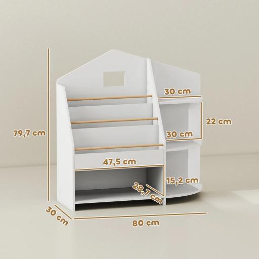 estantería infantil con 7 baldas para libros y juguetes, bordes redondeados, soporta 40 kg, Blanco [1]