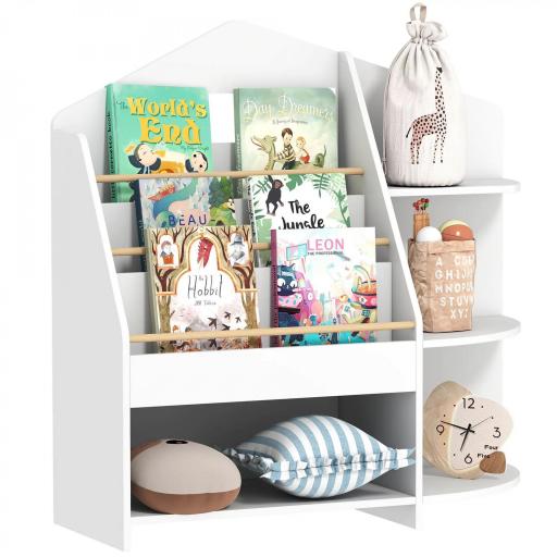 estantería infantil con 7 baldas para libros y juguetes, bordes redondeados, soporta 40 kg, Blanco [5]