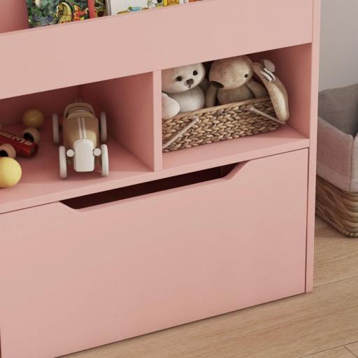 Estantería Infantil de Madera con 3 Compartimentos 2 Cubos y Cajón Móvil con 4 Ruedas 60x29,9x90 cm Rosa [5]