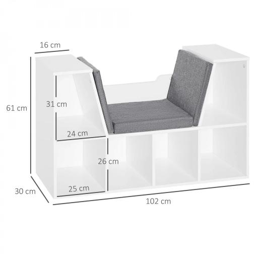 Estantería Librería con Asiento 6 Cubo Librería Original Infantil Zapatero con Cojín Estante con Banco Multiusos 102x30x61cm [1]