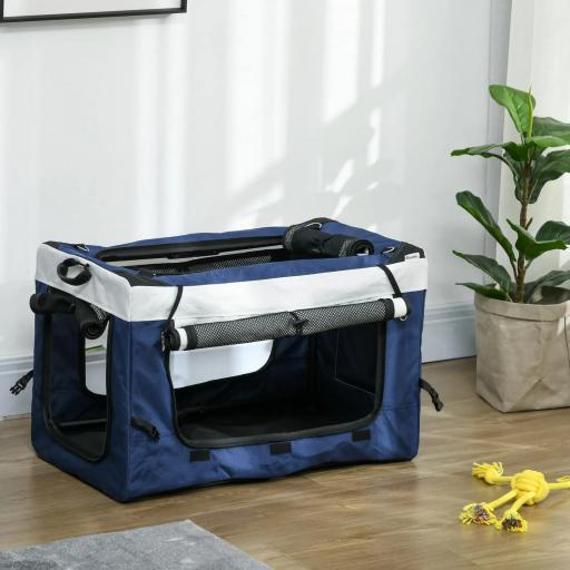 Cochecito para Perros Plegable con Vagón Desmontable 4 Puertas con Cremallera 2 Correas de Seguridad y Cojín Azul [6]