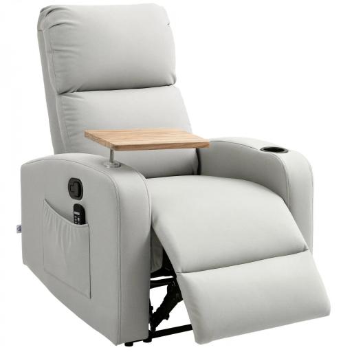 Sillón de Masaje con 4 Modos Vibración Reclinación 145° Mando a Distancia 77x93x105 cm Gris Claro [8]