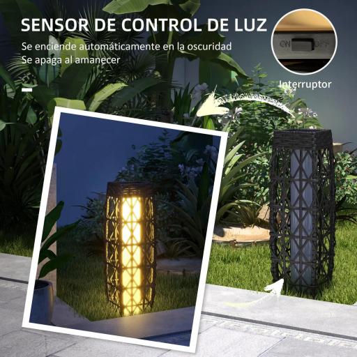 Lámpara Solar de Ratán Sintético con Luces LED Encendido/Apagado Automático para Exterior 20x20x68 cm Gris [4]