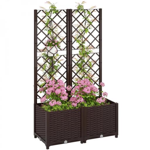 Jardinera con Enrejado de Plástico para Plantas Trepadoras con Drenaje y Amplio Espacio de Cultivo 80x40x135 cm Marrón [8]