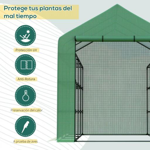 Invernadero de Exterior con Estantes de 4 Niveles Puerta con Cremallera y Marco de Acero 244x180x210 cm Verde [3]