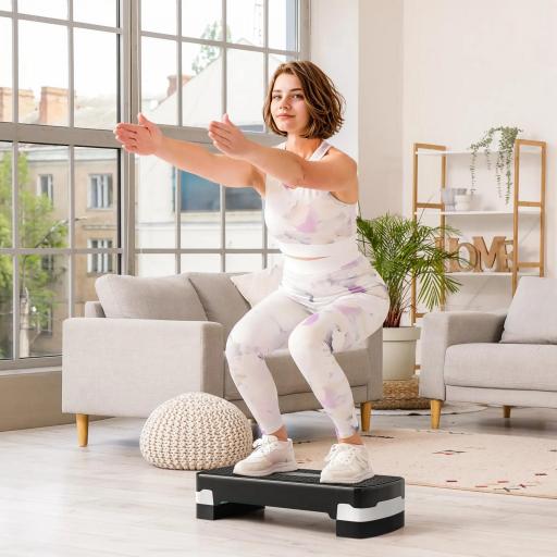 Step para Fitness Stepper Aeróbic Step de Aeróbic Antideslizante con Altura Regulable 2 Niveles de 10/15 cm Carga 150 kg para Ejercicio en Casa Gimnasio 68x29x15 cm Negro