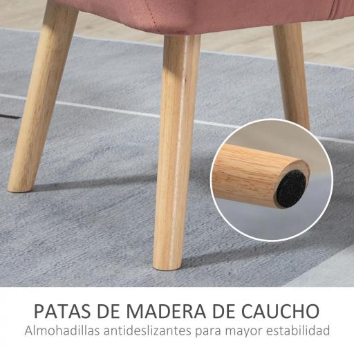 Butaca de Salón Moderna Tapizado en Terciopelo con Asiento Ancho Patas de Madera Sillón Relax para Sala de Estar Rosa [7]