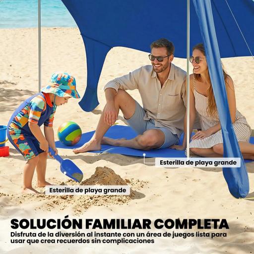 Carpa Playa Plegable con Esterilla UPF50+ Postes de Aluminio Pala Estacas y Bolsa de Transporte Azul [3]