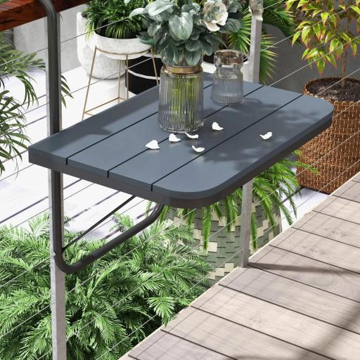 Mesa Colgante para Balcón Plegable de Aluminio con Altura Ajustable en 4 Niveles Carga 25 kg 60x40x55-64 cm Negro [4]