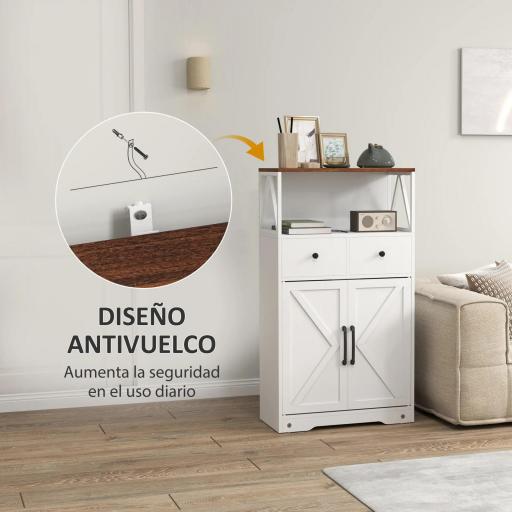 Mueble Auxiliar de Almacenaje con Estantes y Cajones Diseño Clásico para Salón Cocina o Dormitorio 60x31x108 cm Blanco [5]