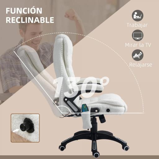 Silla de Oficina con Masaje de 6 Puntos con Función de Calefacción Tejido de Borreguito 68x72x110-120 cm Blanco [5]