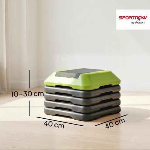 Step para Fitness Stepper Antideslizante con Altura Ajustable de 10/15/20/25/30 cm Carga 150 kg Verde [3]