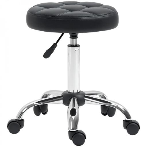 Taburete Giratorio con Ruedas Regulable en Altura de 48-63 cm Taburete de Trabajo Tapizado en Cuero PU para Peluquería Cosmética Dentista Diámetro Ø35,5 cm Negro [6]