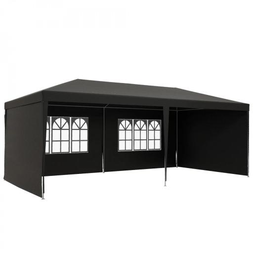 Carpa de Jardín 6x3m con 4 Paredes Laterales 2 Ventanas Visibles Cenador Gazebo de Exterior para Fiestas Eventos Gris [9]