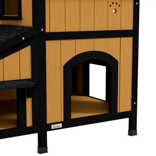 Caseta de Madera de Exterior para Gatos Casa para Gatos Refugio para Gatos de 2 Niveles 96x65x85,5 cm Natural [7]