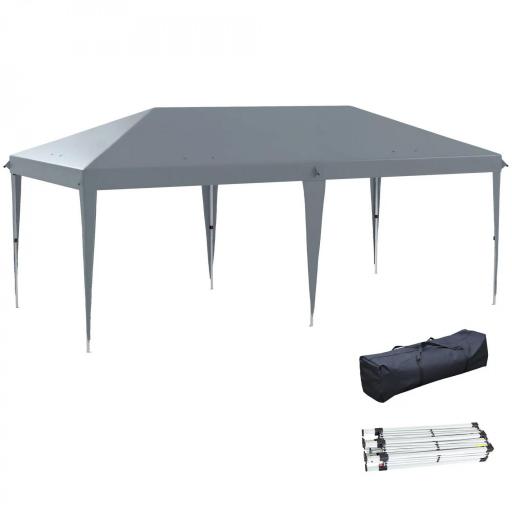 Carpa Plegable Gazebo 6x3 m con Altura Ajustable en 3 Niveles Toldo Anti-UV y Bolsa de Transporte Gris Claro [9]