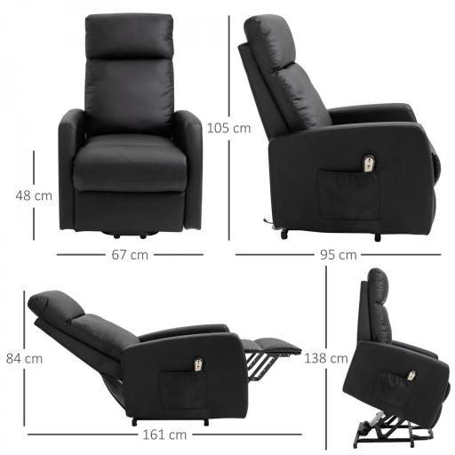 Sillón Levanta Personas Sillón Relax Eléctrico Sillón Elevador Reclinable 145° con Control Remoto 67x95x105 cm Negro [5]