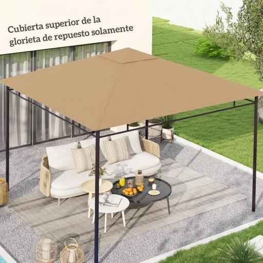 Techo de Repuesto para Cenador, 3x3 m, Cubierta de Repuesto con 8 Orificios de Drenaje, Ventilación y Protección UV, SOLO Toldo de Recambio para Pabellón Gazebo, Beige [4]